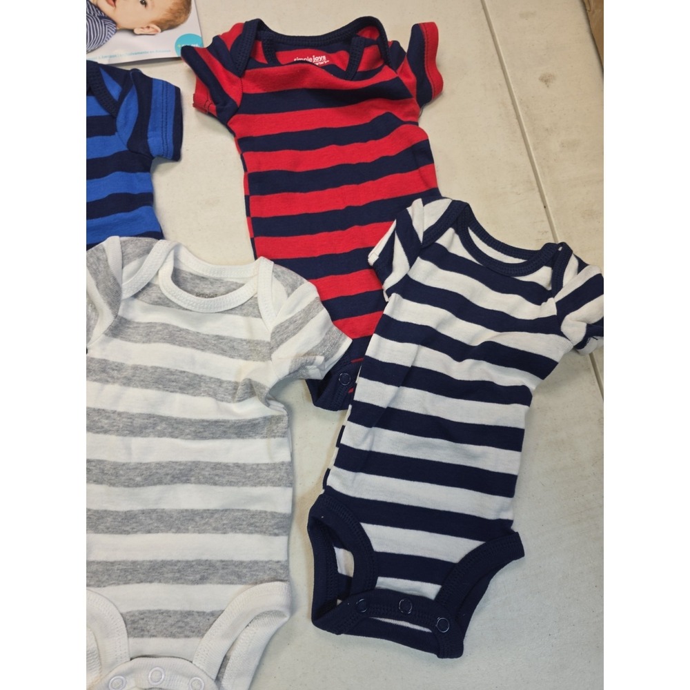 Simple Joys by Carter's Baby Striped Neutral 6-Pack Short Sleeve Bodysuits 0 mo - Picture 3 of 5